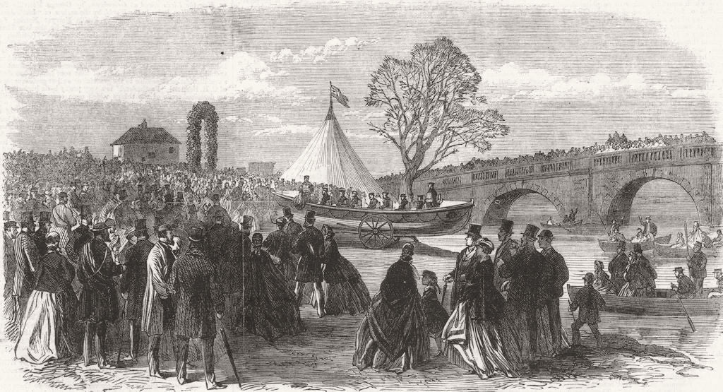 YORKS. Lifeboat launch, Ferrybridge, Knottingley 1865 old antique print